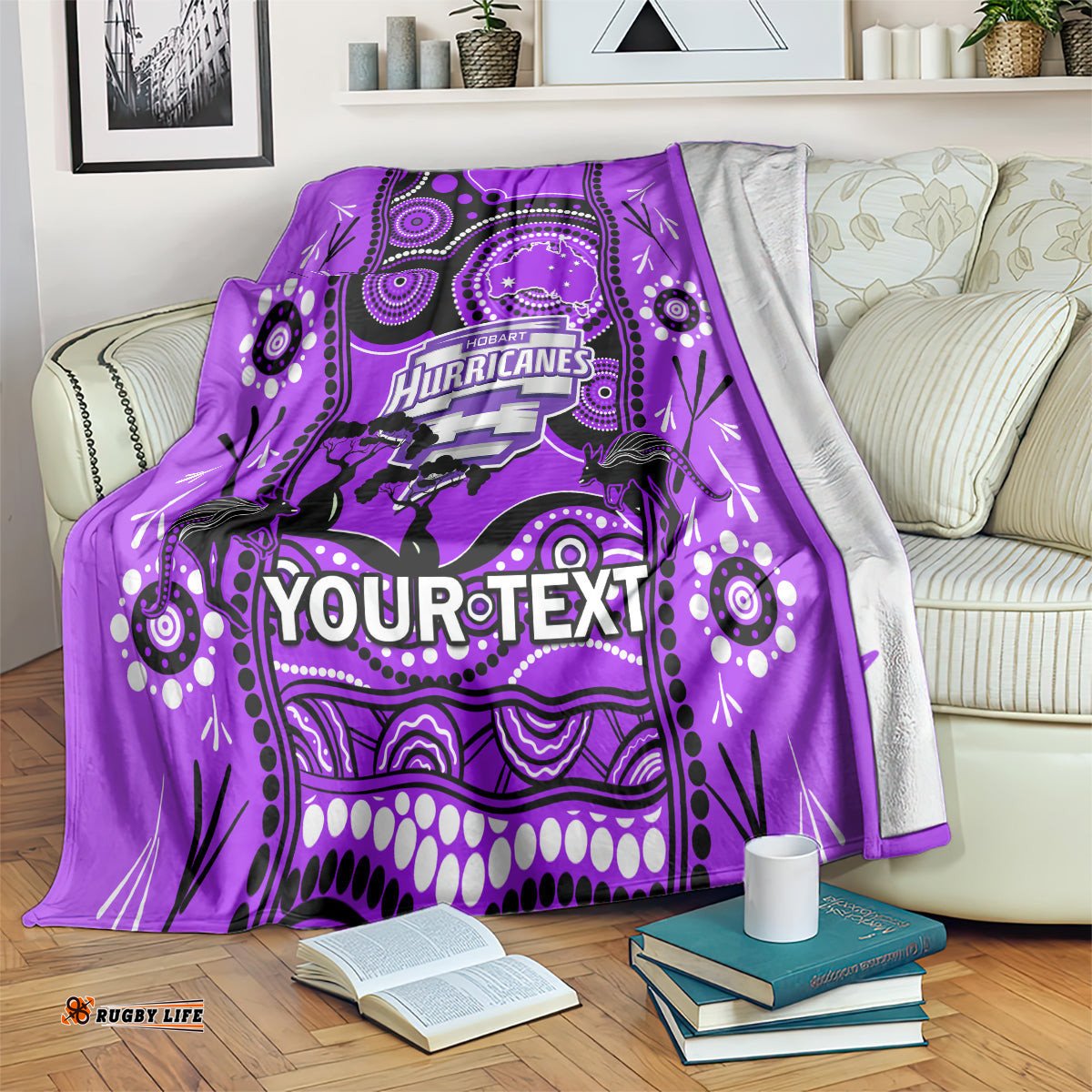 Custom Hobart Hurricanes Cricket Blanket Happy Australia Day Aboriginal Art