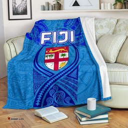 Blue Premium Blanket Fiji Rugby Polynesian Waves Style