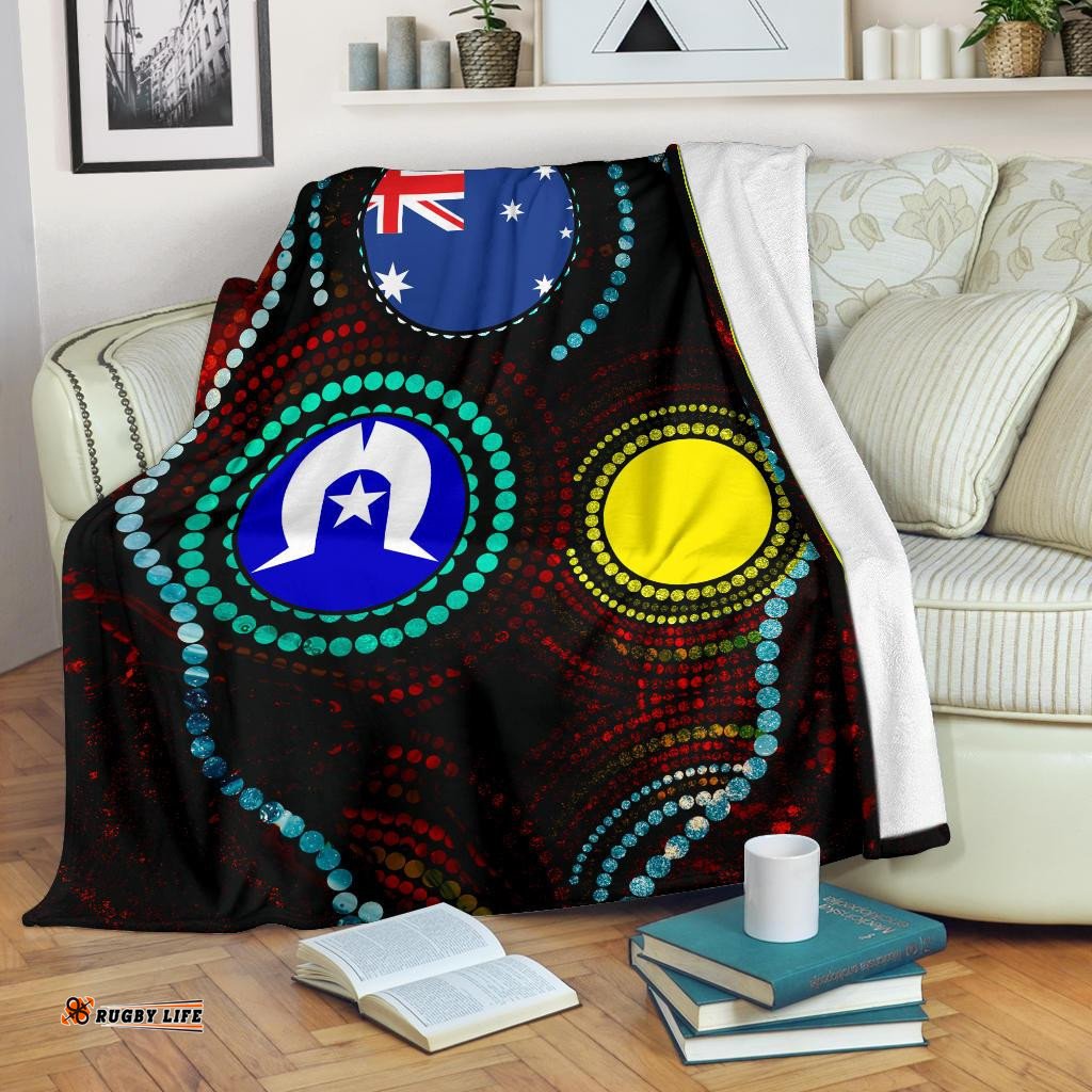 Premium Blanket, Aboriginal Dot Painting and Flag