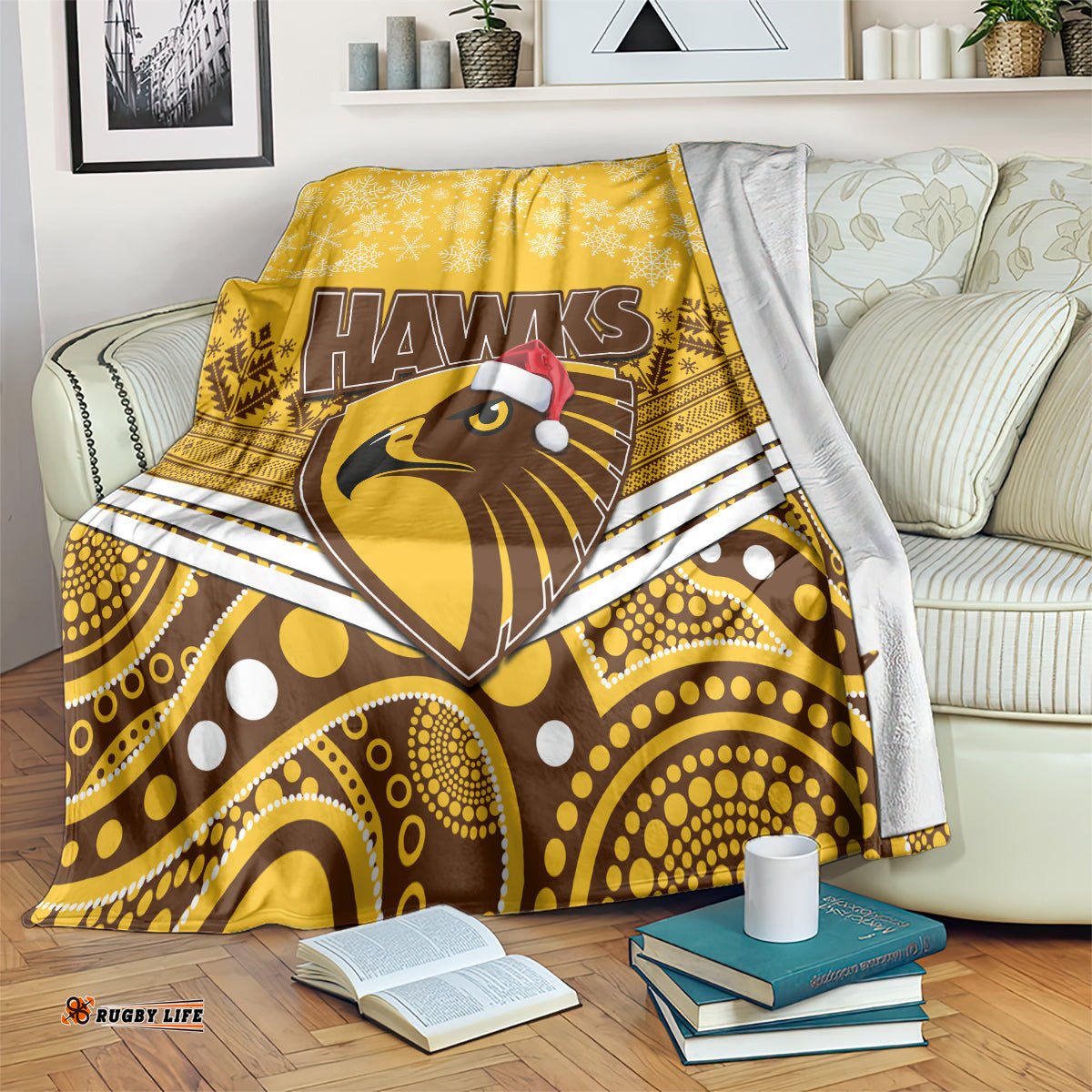 Hawthorn Football Christmas Blanket Merry Xmas Mix Aboriginal Art