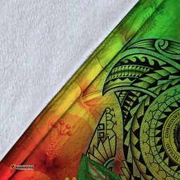 CNMI Polynesian Premium Blanket Manta Ray Tropical Flowers Green