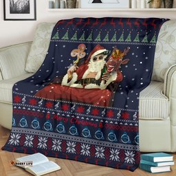 Celtic Ugly Christmas Premium Blanket Gangster Santa with Reindeer