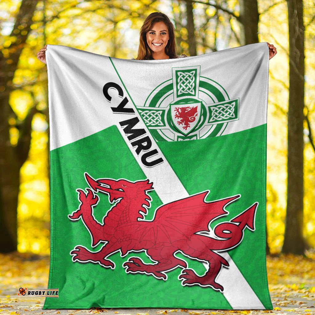 Wales Football Premium Blanket Come On Welsh Dragons With Celtic Knot Pattern
