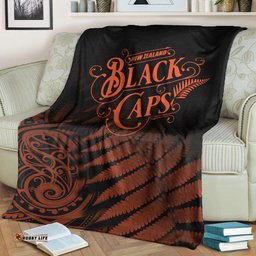 New Zealand Kiwis Cricket Team Premium Blanket Black Caps Silver Fern Mixed Maori Pattern Version Orange