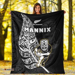 MANNIX New Zealand Rugby Permium Blanket All Black Silver Fern Maori Pattern Version Black