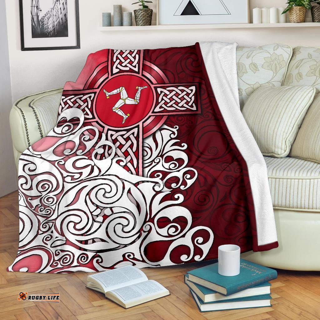 Celtic Premium Blanket Isle Of Man Flag With Celtic Cross