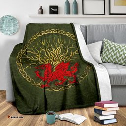 Wales Celtic Premium Blanket Welsh Dragon With Celtic Tree