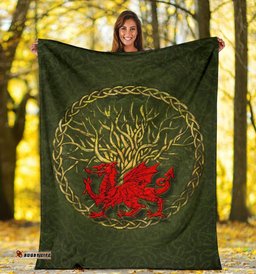 Wales Celtic Premium Blanket Welsh Dragon With Celtic Tree
