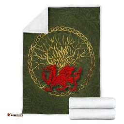 Wales Celtic Premium Blanket Welsh Dragon With Celtic Tree