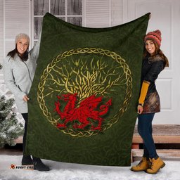 Wales Celtic Premium Blanket Welsh Dragon With Celtic Tree