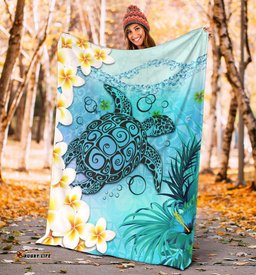 Polynesian Turtle Blanket, Plumeria with Hibiscus Premium Blanket