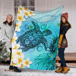 Polynesian Turtle Blanket, Plumeria with Hibiscus Premium Blanket
