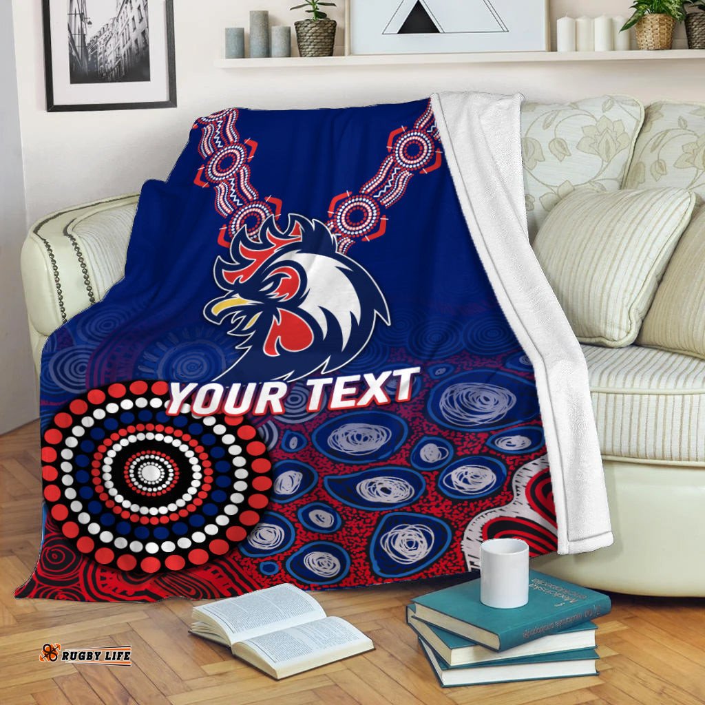 Custom Personalised Roosters Rugby Aboriginal Art Blanket