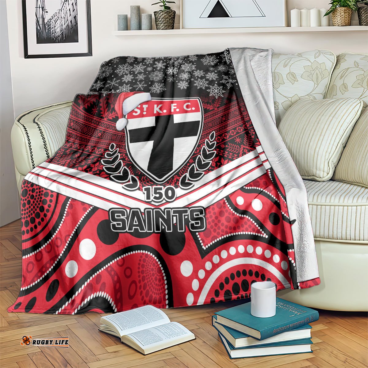 St Kilda Football Christmas Blanket Merry Xmas Mix Aboriginal Art 07