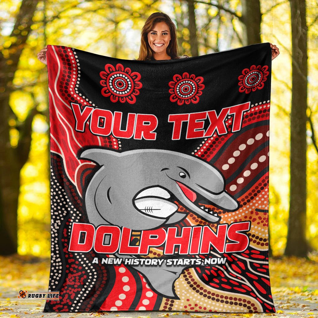 Custom Personalised Dolphins Rugby Premium Blanket Aboriginal New History Starts Now