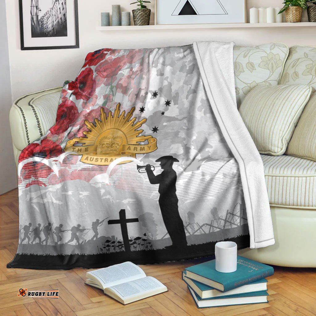 ANZAC Day Lest We Forget Camouflage and Poppy Premium Blanket