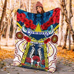 Copy of Cowboys Rugby ANZAC Day Watercolour Blanket Custom Remembrance Cowboys With Poppy Flower