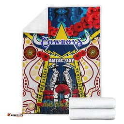 Copy of Cowboys Rugby ANZAC Day Watercolour Blanket Custom Remembrance Cowboys With Poppy Flower