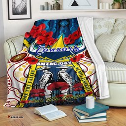 Copy of Cowboys Rugby ANZAC Day Watercolour Blanket Custom Remembrance Cowboys With Poppy Flower