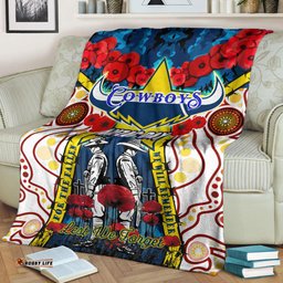 Copy of Cowboys Rugby ANZAC Day Watercolour Blanket Custom Remembrance Cowboys With Poppy Flower