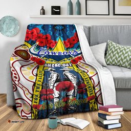 Copy of Cowboys Rugby ANZAC Day Watercolour Blanket Custom Remembrance Cowboys With Poppy Flower