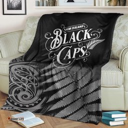 New Zealand Kiwis Cricket Team Premium Blanket Black Caps Silver Fern Mixed Maori Pattern Version Black