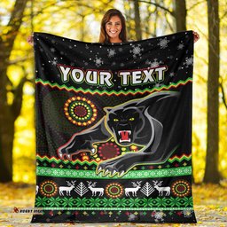 Custom Personalised Panthers Christmas Premium Blanket Aboriginal Pattern Penrith Black Version