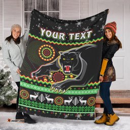 Custom Personalised Panthers Christmas Premium Blanket Aboriginal Pattern Penrith Black Version