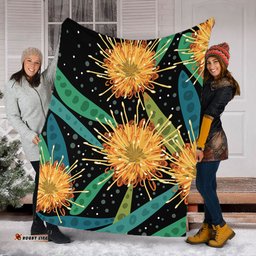 Australia Flowers Aboriginal Blanket - Australian Yellow Hakea Flower Art Blanket