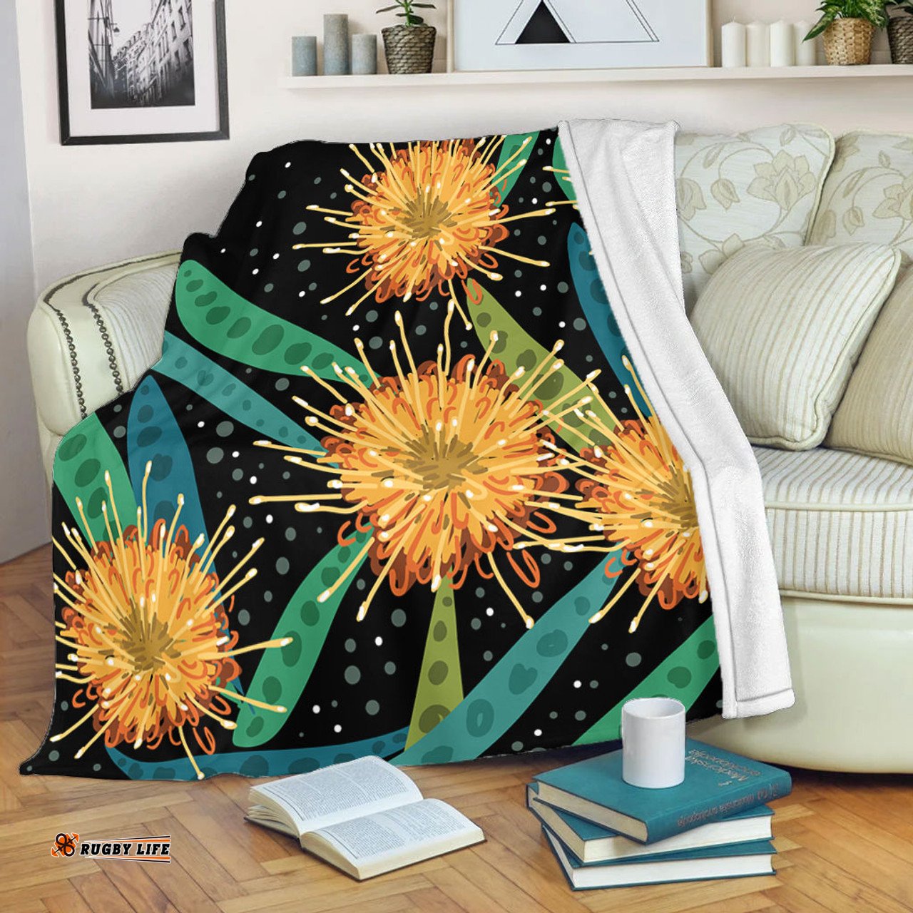 Australia Flowers Aboriginal Blanket - Australian Yellow Hakea Flower Art Blanket