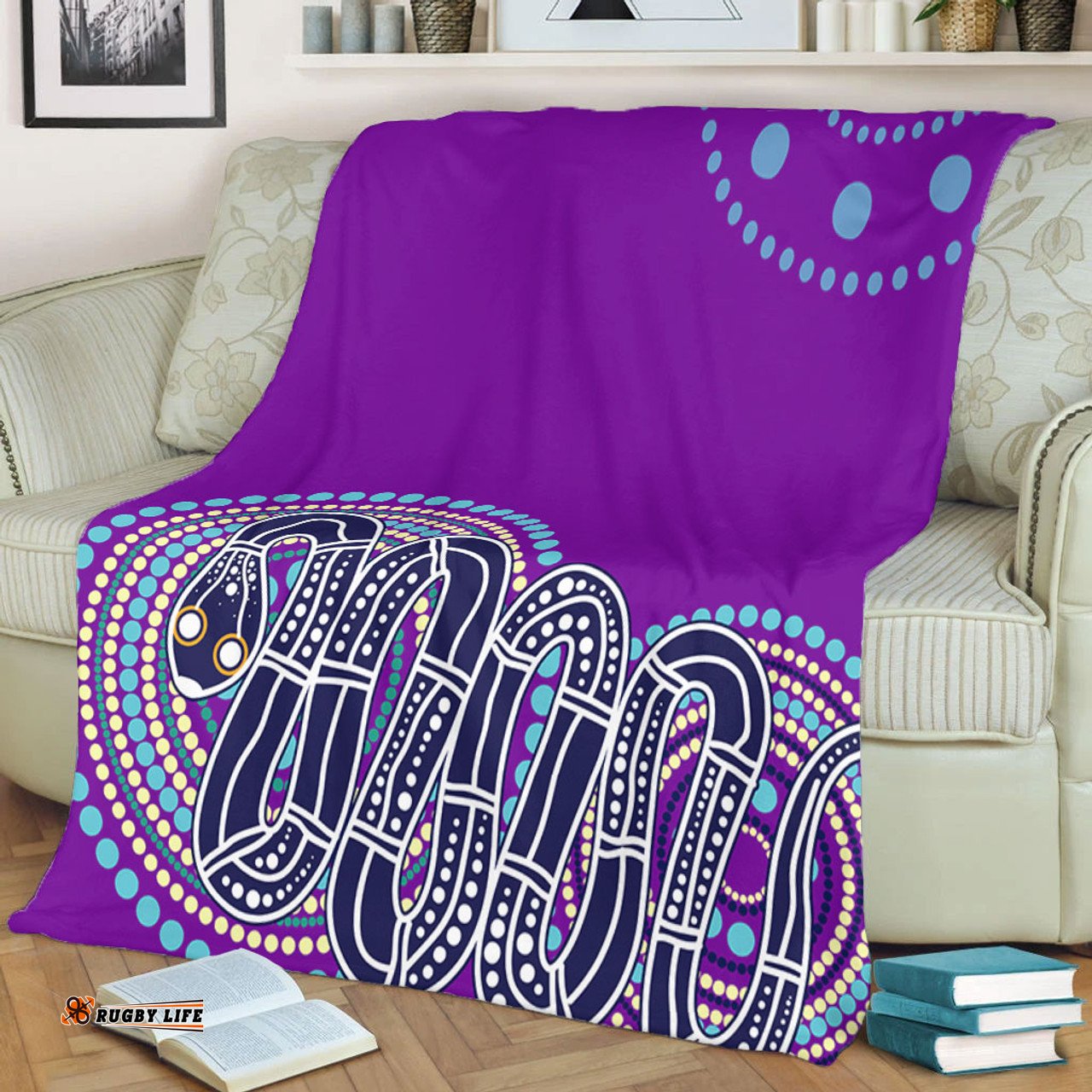 Australia Aboriginal Blanket - Purple Rainbow Serpent Dreaming Inspired Blanket