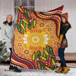 Australia Aboriginal Inspired Blanket - Leaf Aboriginal Art Background