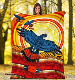 Australia Aboriginal Inspired Blanket - Black Cockatoo Dot Painting Sunset Patterns