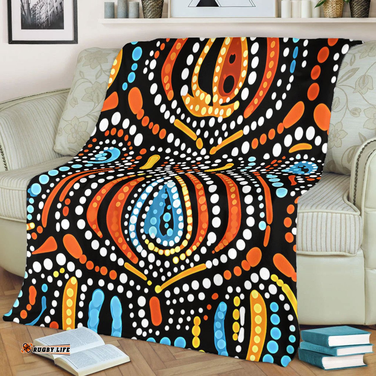 Australia Aboriginal Blanket - Traditional Australian Aboriginal Native Design (Black) Ver 2 Blanket
