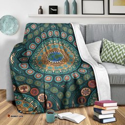Premium Blanket Aboriginal Green Dot Painting With Earth