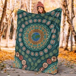 Premium Blanket Aboriginal Green Dot Painting With Earth