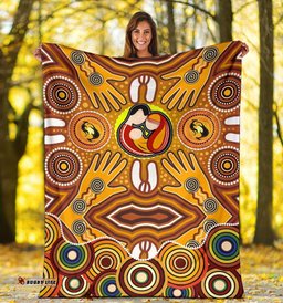 Blankets Aboriginal Family With Dot Painting art