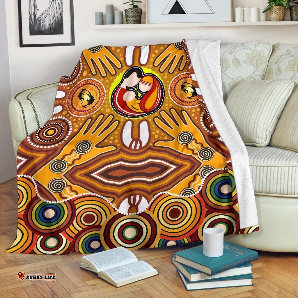 Blankets Aboriginal Family With Dot Painting art