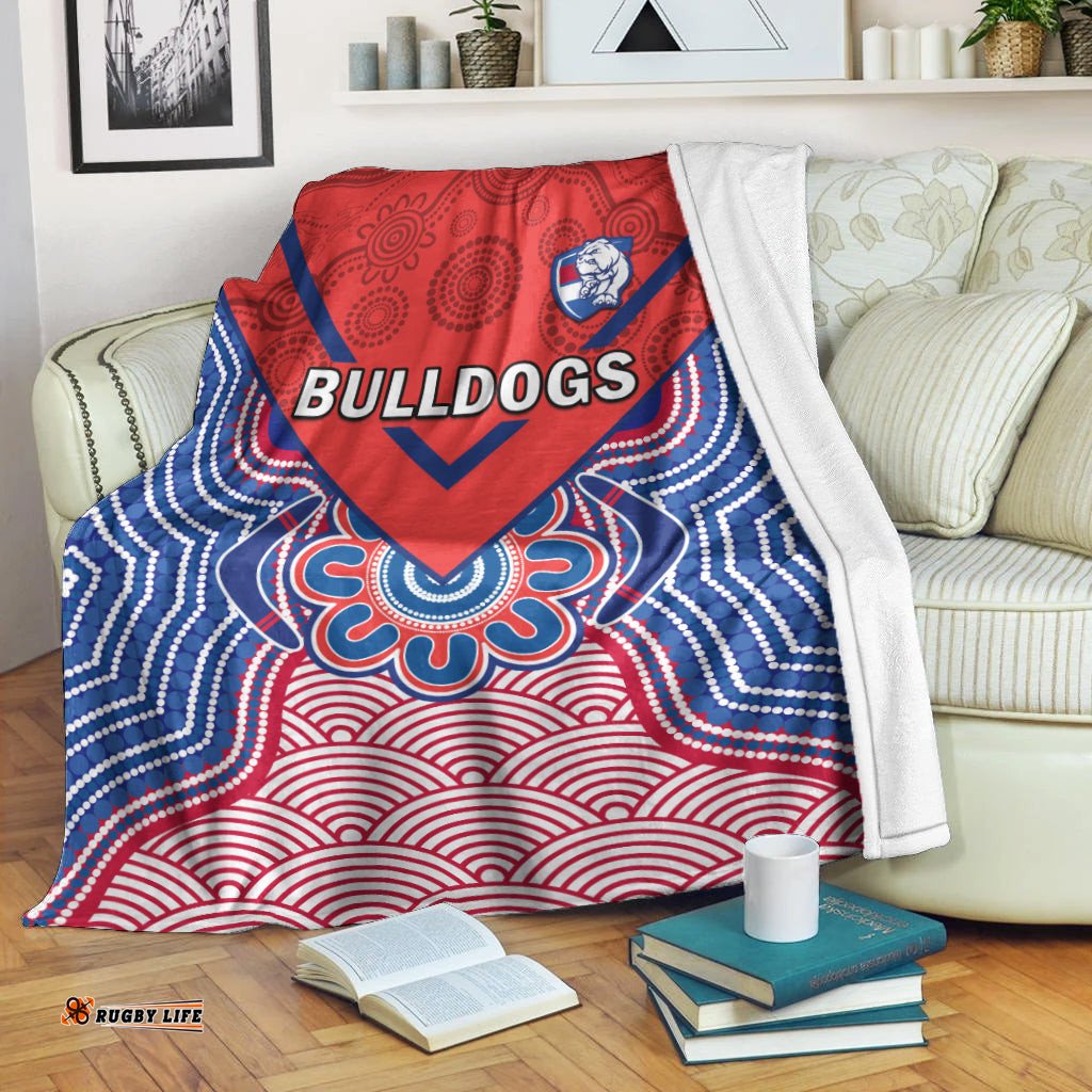 Bulldogs Football Premium Blanket Western Doggies Aboriginal Art Ver.01