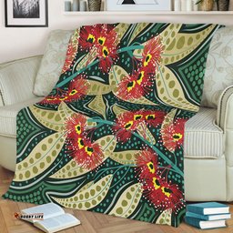 Australia Flowers Aboriginal Blanket - Aboriginal Dot Art of Australian Native Eucalyptus Plant Blanket