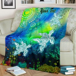 Custom Text Aboriginal Premium Blanket Indigenous Turtle Ocean Dot Painting Art