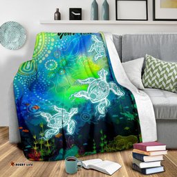 Custom Text Aboriginal Premium Blanket Indigenous Turtle Ocean Dot Painting Art