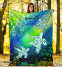 Custom Text Aboriginal Premium Blanket Indigenous Turtle Ocean Dot Painting Art