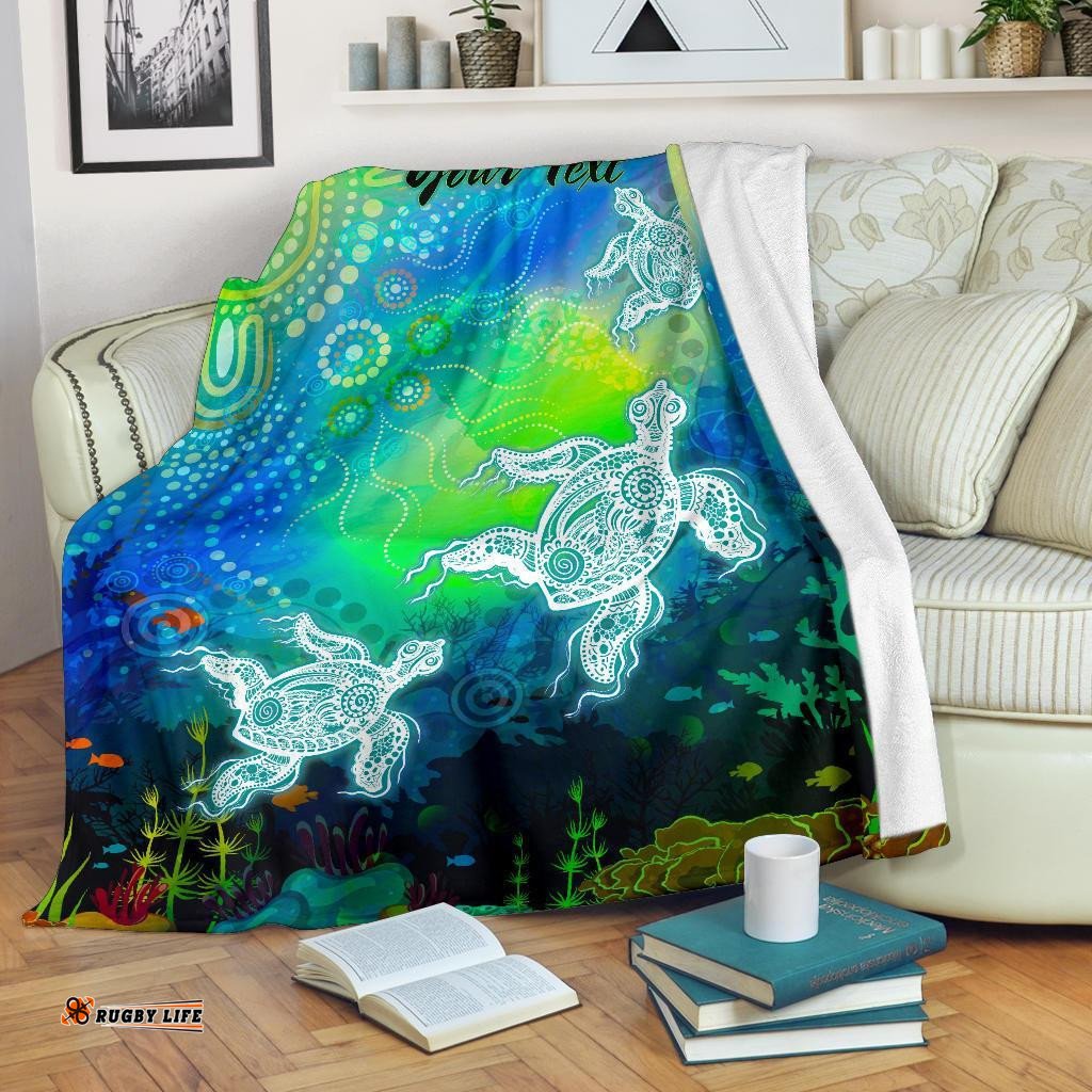 Custom Text Aboriginal Premium Blanket Indigenous Turtle Ocean Dot Painting Art