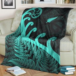 New Zealand Rugby Maori Premium Blanket Silver Fern Koru Vibes Turquoise