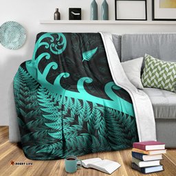 New Zealand Rugby Maori Premium Blanket Silver Fern Koru Vibes Turquoise