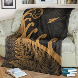 New Zealand Rugby Maori Premium Blanket Silver Fern Koru Vibes Gold