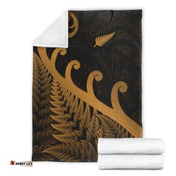 New Zealand Rugby Maori Premium Blanket Silver Fern Koru Vibes Gold