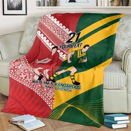 AustraliaTonga Rugby Pacific Custom Blanket The Kangaroos and Mate Ma'a Tonga