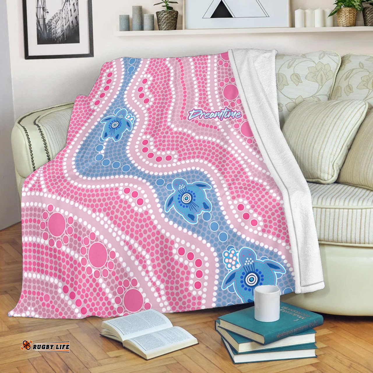 Australia Turtles Aboriginal Blanket - River And Turtles Dot Art Painting Pink Blanket